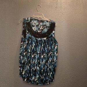 Alfani Blue and Black Sleeveless Blouse